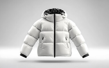 puffer jackets 3d rendering white mockup on a white background, front view 