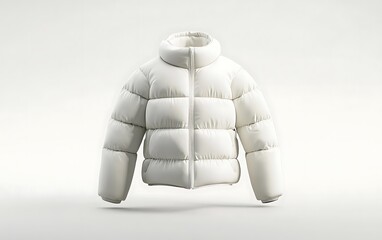 puffer jackets 3d rendering white mockup on a white background, front view 