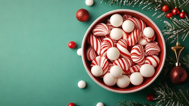 Festive bowl of peppermint candies for holiday celebrations