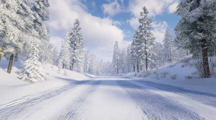 Snowy Road Through the Forest