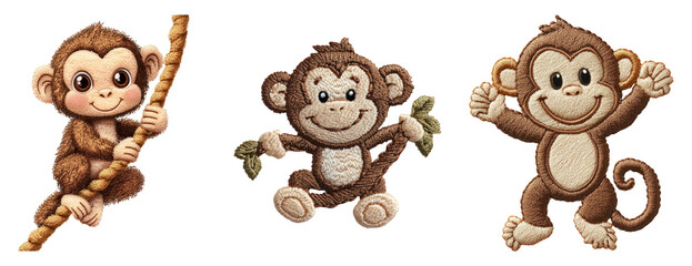 Fototapeta premium Cute Cartoon Monkeys with Expressions on Transparent Background