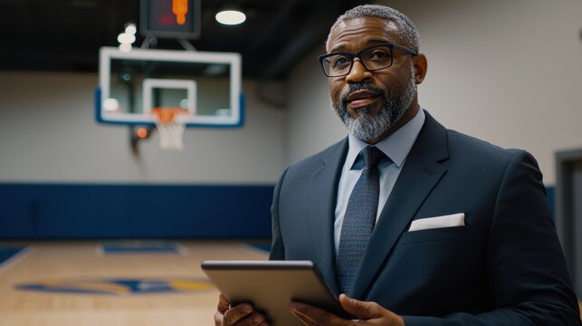 Sports Analyst Reviewing Psychometric Data in High-Tech Facility