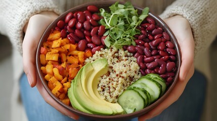 Vibrant Healthy Food Bowl with Quinoa, Avocado, and Beans - A Delicious and Nutritious Meal Photograph