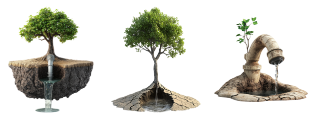 Isolated Tree Collection with Water Flowing from Unique Bases