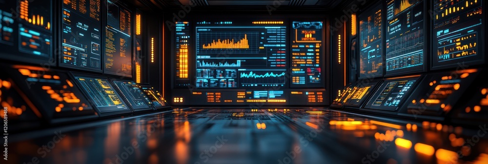 Poster futuristic control room: digital interface & data visualization