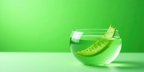 Refreshing Green Aloe Vera Infusion in Glass Bowl on a Green Surface