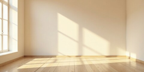 Fototapeta premium Sunlit Empty Room with Light Wood Floor and White Walls, Perfect for Interior Design or Real Estate Presentations