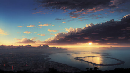 Fototapeta premium Foto de una una ciudad al atardecer