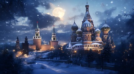 Obraz premium Winter Night Scene at Red Square Moscow