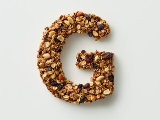 Obraz premium a letter G made of granola. Minimalistic design on a plain white background
