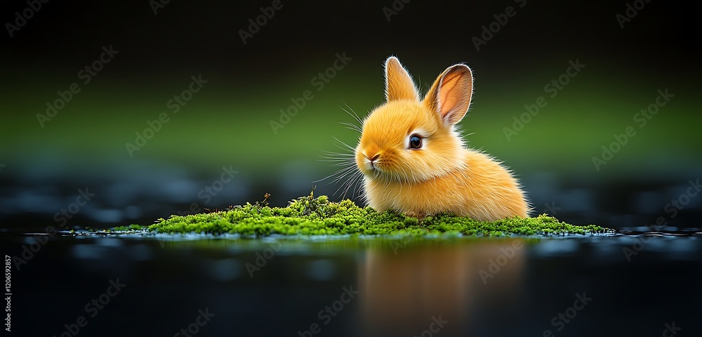 Wall mural A small bunny nestled in a patch of moss.