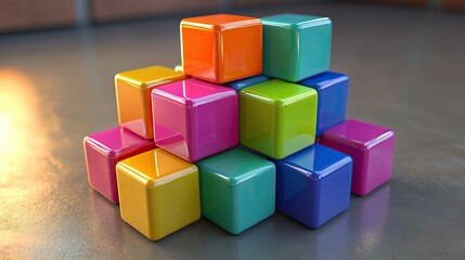 Obraz premium Colorful Stacked Building Blocks Organized in a Creative Arrangement