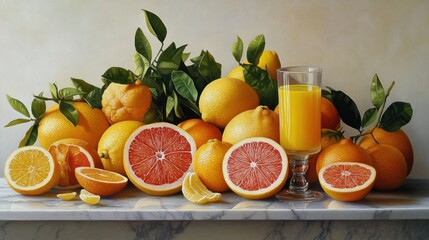 A Still Life of Citrus Fruits and Juice