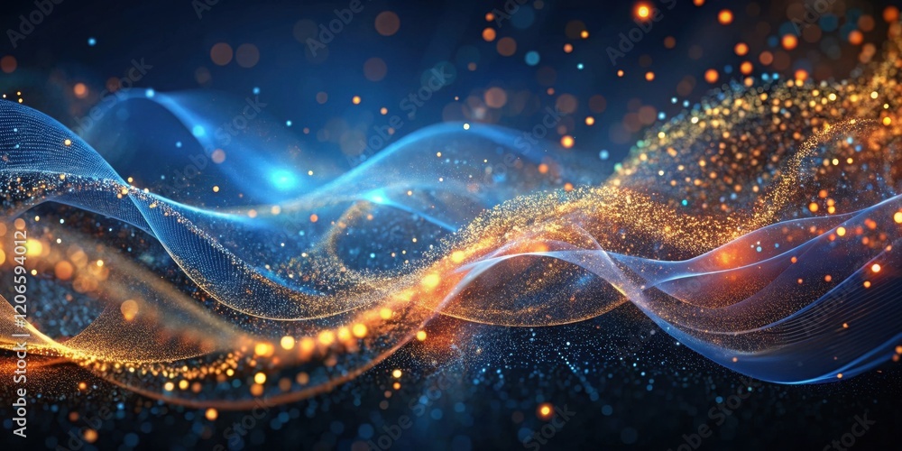 Wall mural abstract sparkling waves of energy and light, a digital rendering of flowing particles