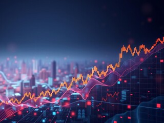 Abstract backdrop with digital financial chart graphs and indicators showing stock market growth trending down, generated using AI technology, backdrop, graphs, generative AI