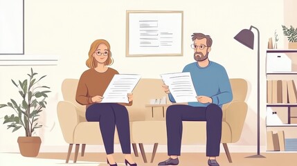 A Man And Woman Review Documents Together In An Office