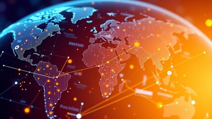 Bitcoin conceptual background with blue glowing electric lights in style hud modern bright banner site template with place for your text, global, internet, digital