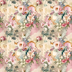 Vintage Floral Flowers Watercolor Seamless Pattern