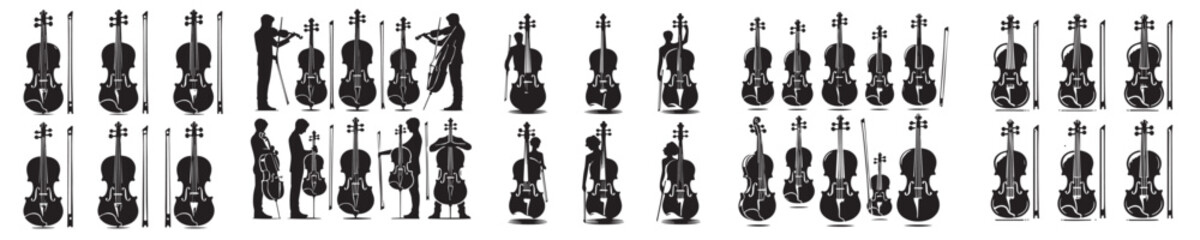 vector set of violin silhouette icons