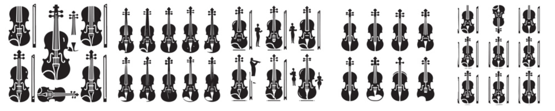 vector set of violin silhouette icons