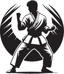 Black Color Karate Silhouette Vector Illustration, Solid White Background. minimal vector design