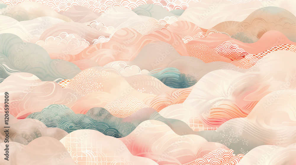 Wall mural Abstract dreamy pastel cloudscape with soft textures and serene tones