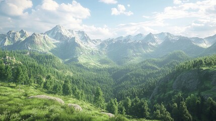 Fototapeta premium Panoramic View of Majestic Mountainous Landscape with Towering Peaks