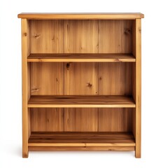 Simple wooden bookcase with three shelves, isolated on white. (1)