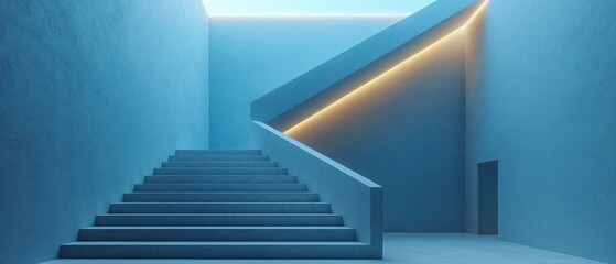 Modern Minimalist Staircase with Warm Light Accent