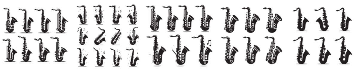 Naklejka premium vector set of saxophone silhouette icons