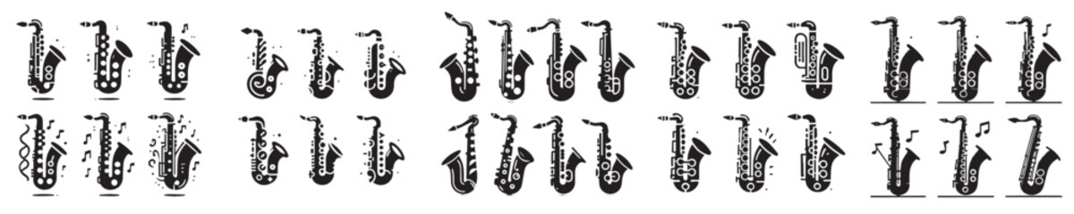 vector set of saxophone silhouette icons