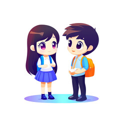 School friendship scene classroom illustration cartoon style positive vibes youthful connection