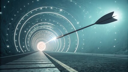 Surreal Arrow Representing Focus in Tunnel of Light