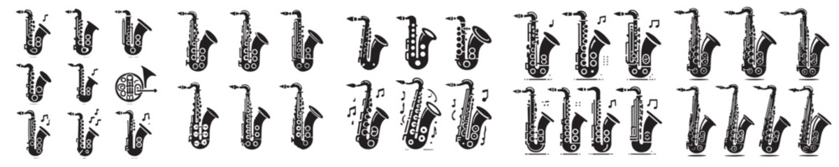 vector set of saxophone silhouette icons