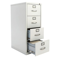 Metal Four-Drawer Filing Cabinet Displaying Open Drawer with File Folders