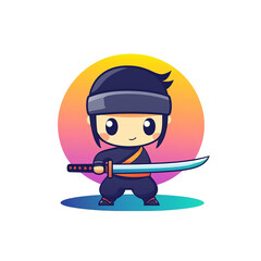 Ninja action scene colorful background cartoon style digital art minimalist kid-friendly concept