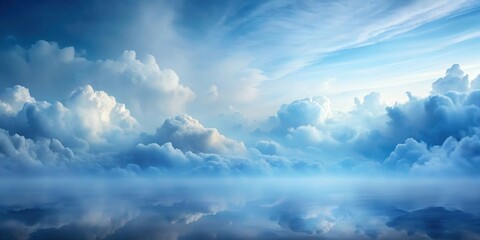 Naklejka premium Serene Cloudscape Reflecting on a Tranquil Body of Water, Evoking a Sense of Calm and Peaceful Serenity