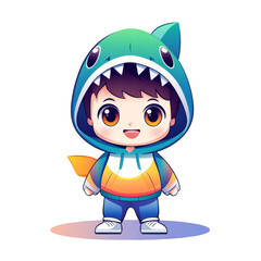 Child in shark hoodie playful portrait cartoon style bright colors cheerful atmosphere