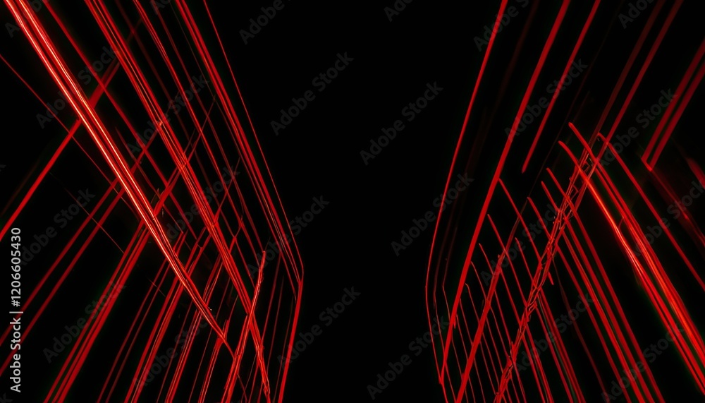 Aufkleber dynamic red and white abstract waves floating against a black background in a smooth, fluid design