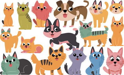 Fototapeta premium cute cartoon pets, dogs and cats vector illustration