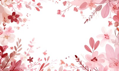 White blank paper with floral border, pink and white color scheme, Generative AI
