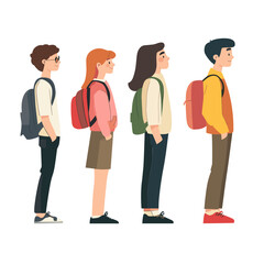 Fototapeta premium Group of students illustration backpacks art vector