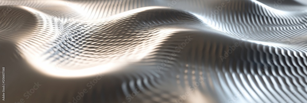 Poster shimmering metallic waves create a sense of depth and texture, with light reflecting off the smooth 