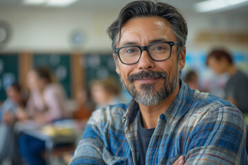 A man with glasses and a beard is smiling at the camera