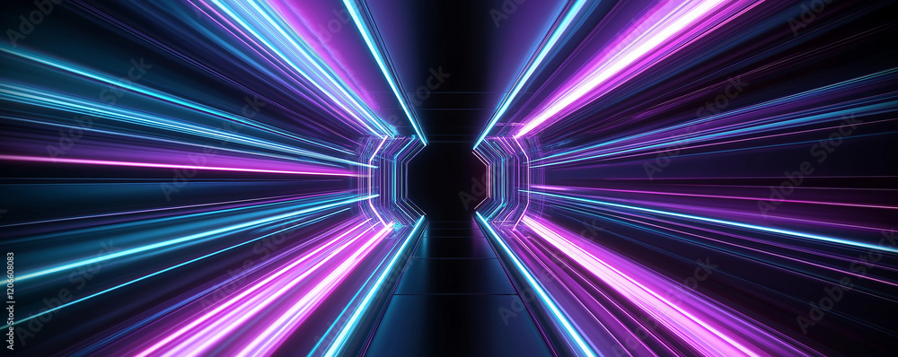 Poster Vibrant neon lights creating futuristic tunnel effect with motion blur