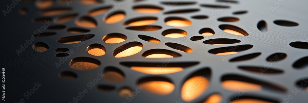 Poster intricate pattern cutouts on a dark surface reveal warm light, creating a striking contrast and an a
