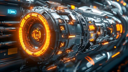 Futuristic Engine with Glowing Orange Lights