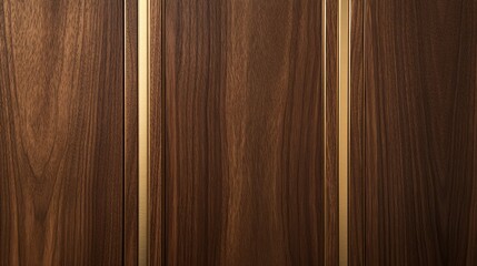 Naklejka premium Dark wood paneling, gold trim, interior wall texture, blurred background, design