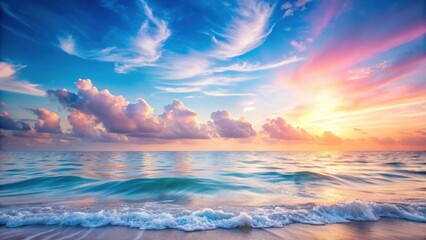 Obraz premium Serene Coastal Sunrise Pastel Hues Paint the Sky Above Gentle Ocean Waves