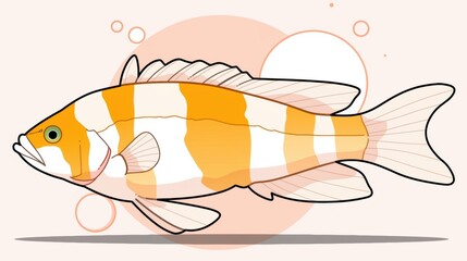 Fish with yellow and white stripes swimming in clear water of an aquarium or natural habitat